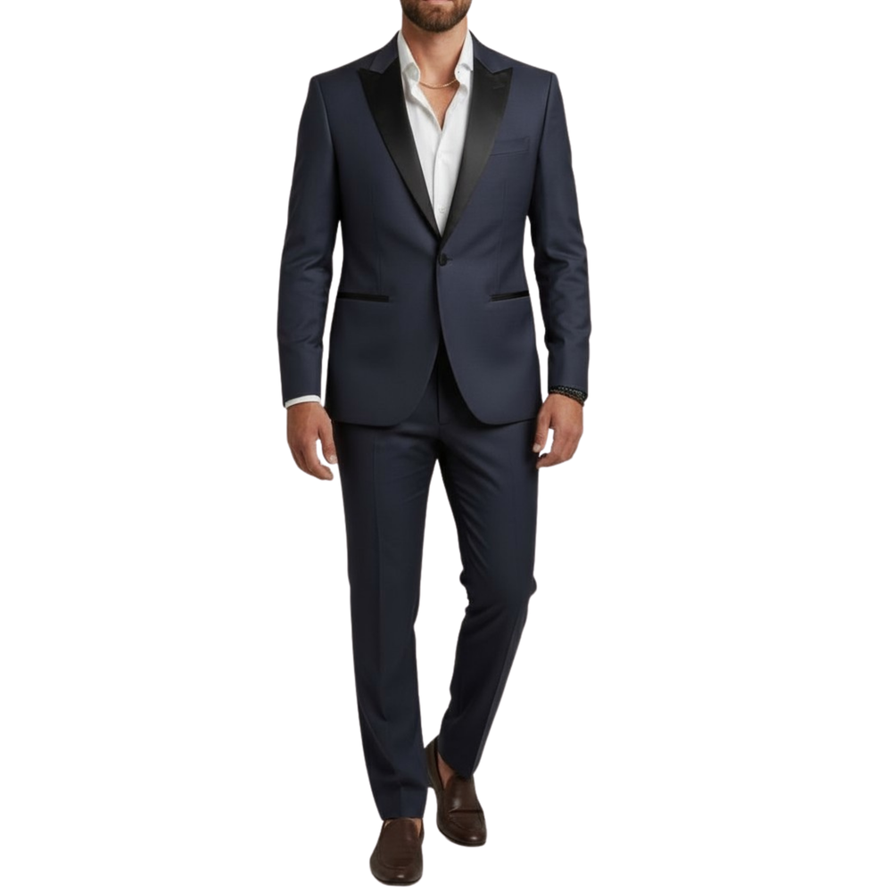 Costume homme bleu col a pointe satin