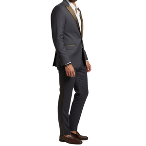 Costume homme bleu col a pointe satin