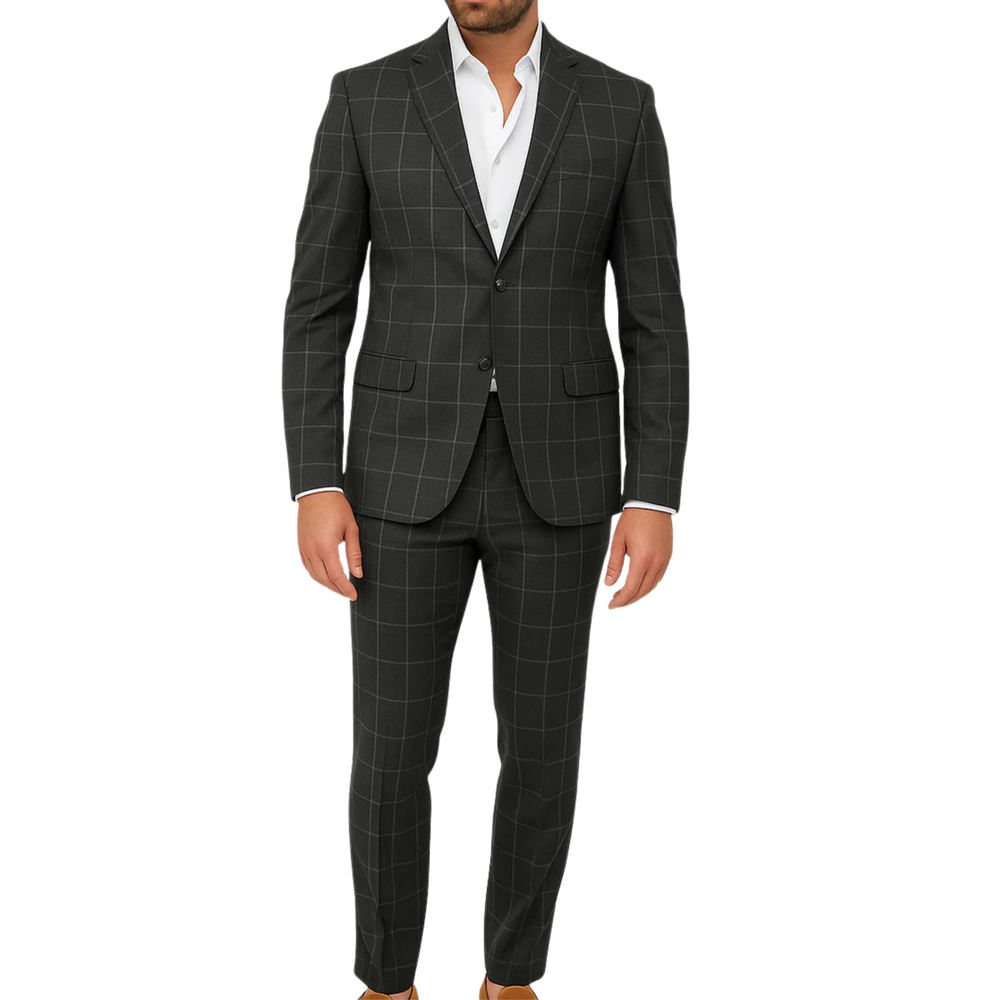 Costume homme gris foncé à carreaux