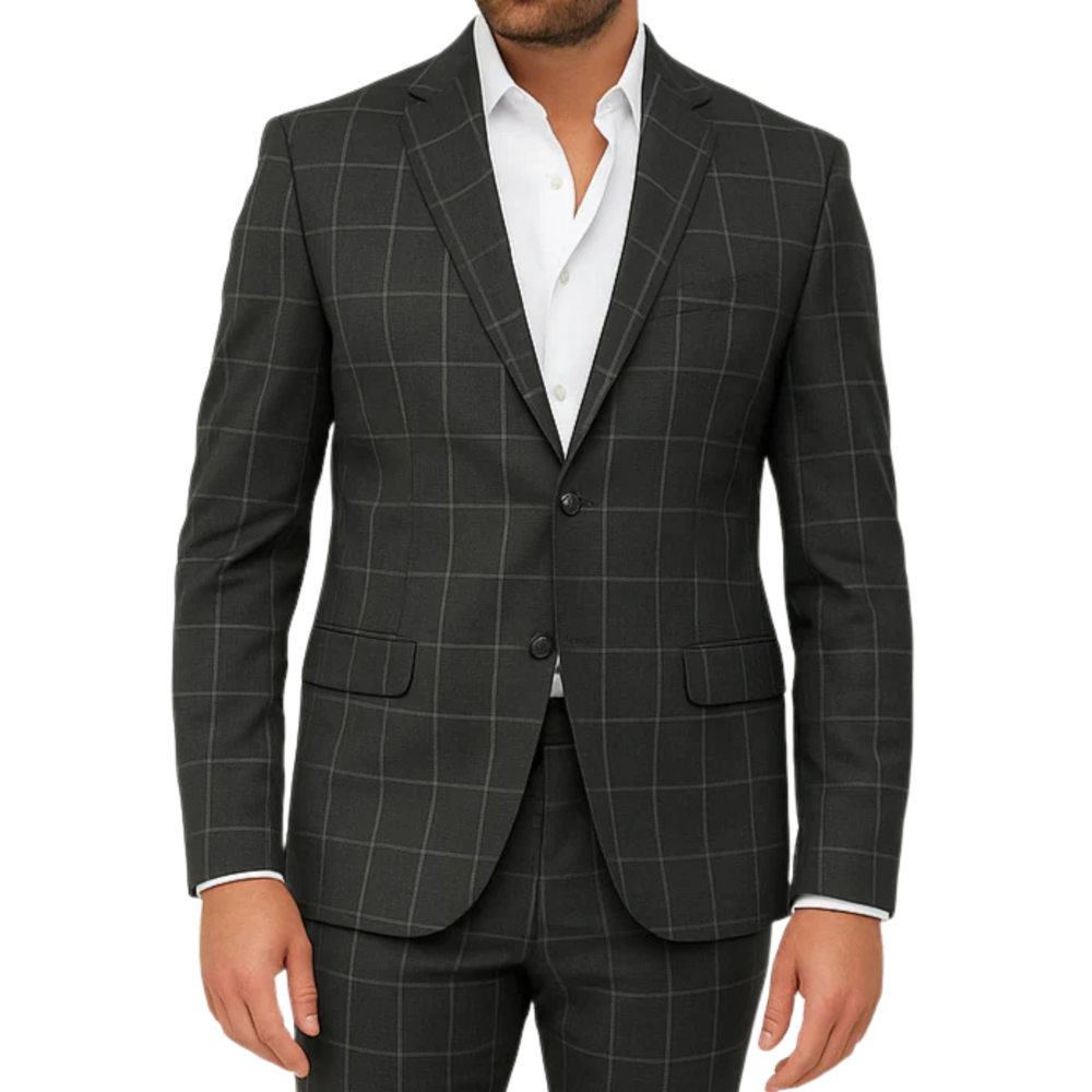 Costume homme gris foncé à carreaux