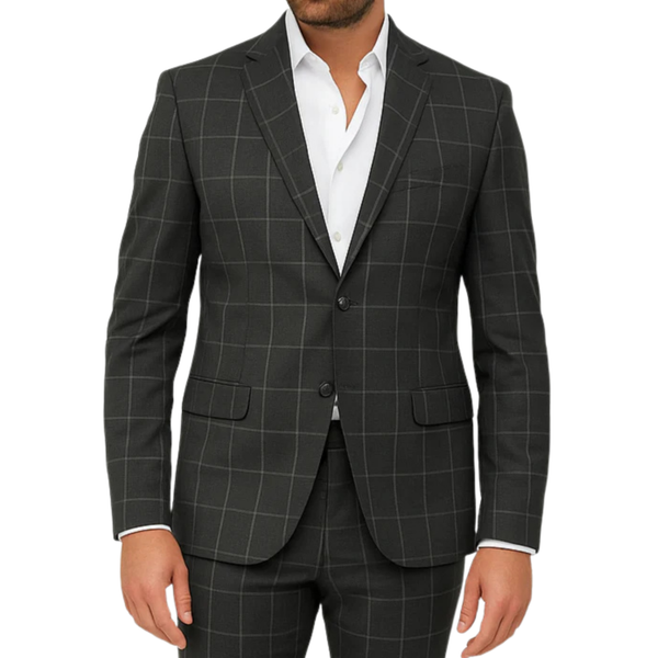 Costume homme gris foncé à carreaux