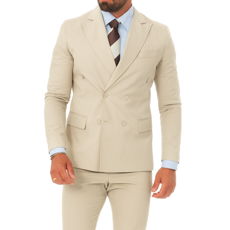 Costume homme beige croisé Mario