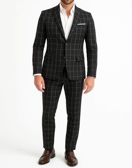 Costume homme noir à carreaux