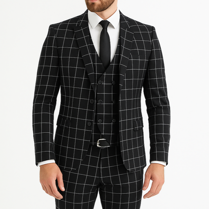 Costume homme noir 3 pièces à carreaux