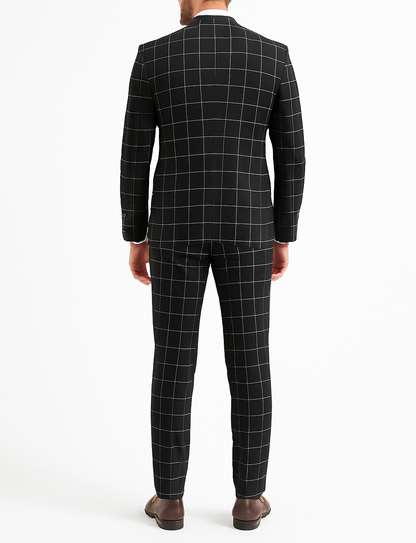 Costume homme noir 3 pièces à carreaux