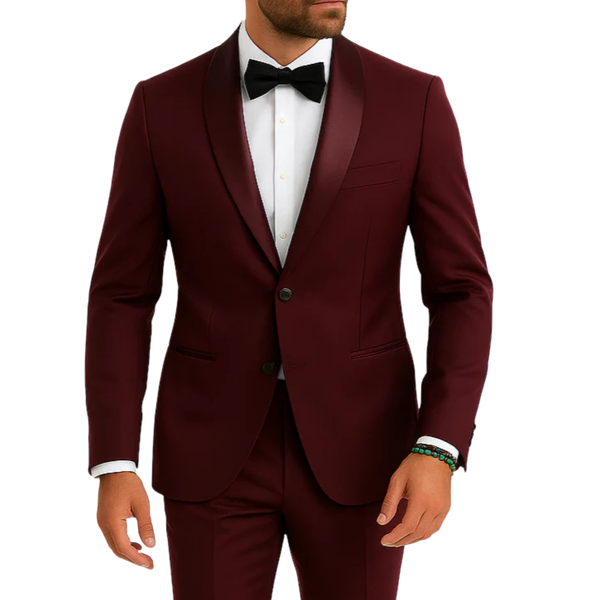 Costume homme bordeaux col châle