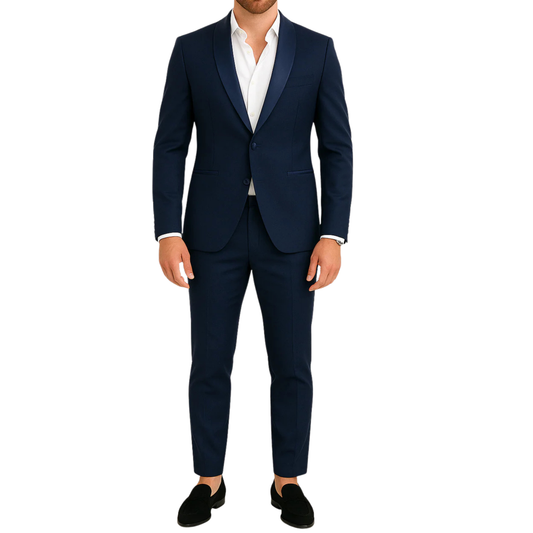 Costume homme bleu marine col châle