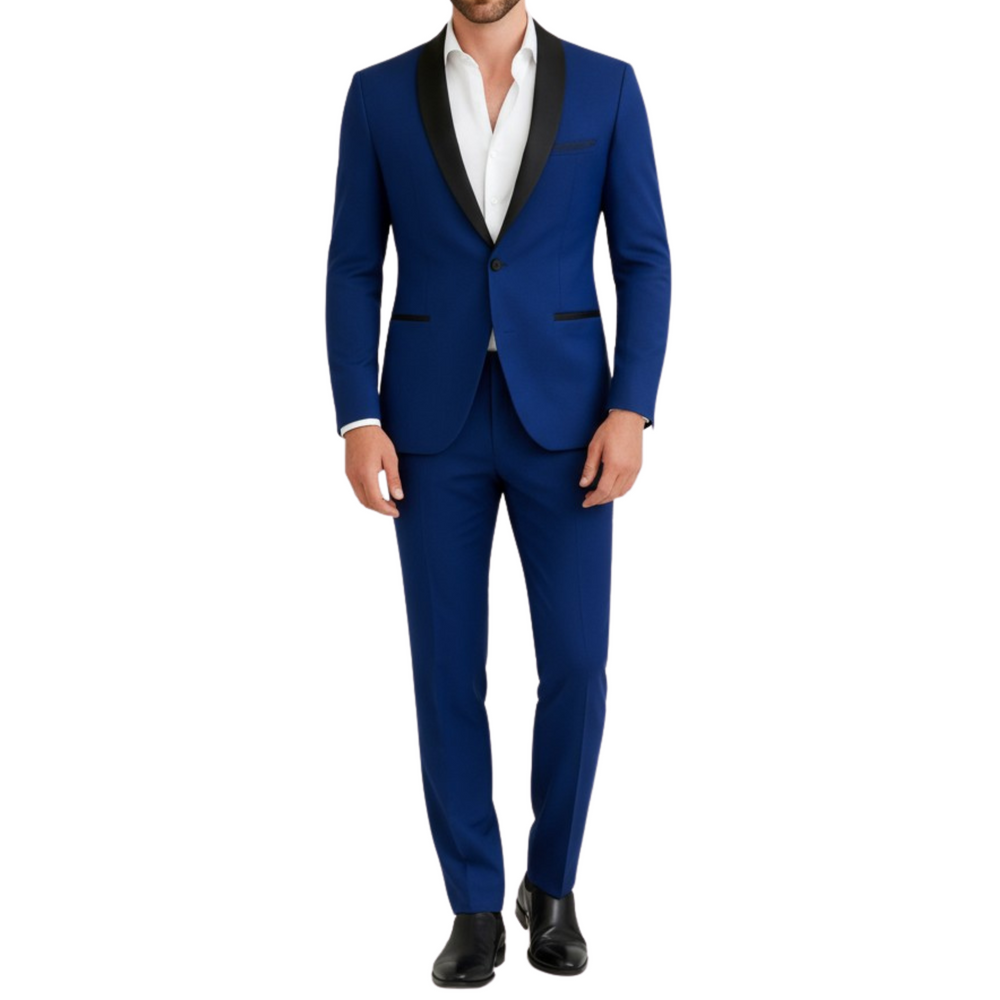 Costume homme bleu électrique col châle