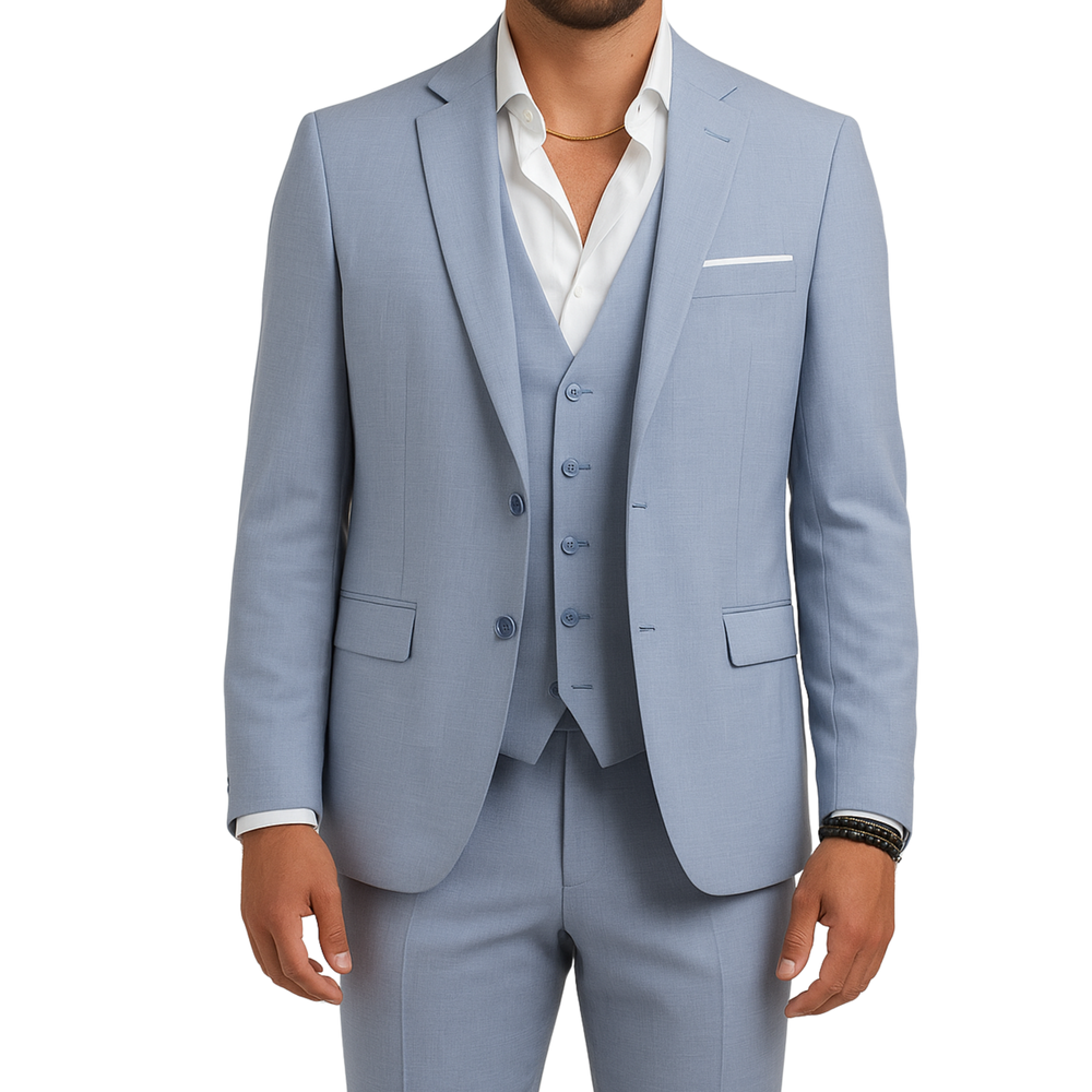 Costume homme bleu ciel effet lin