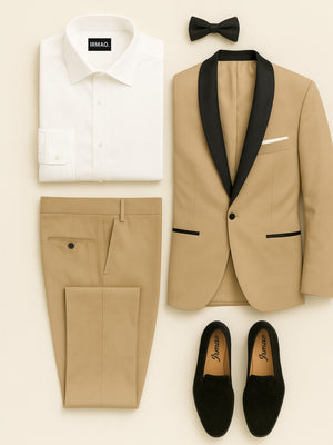 Costume homme beige col châle