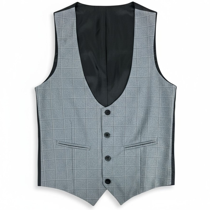 Gilet boléro gris à grand carreaux