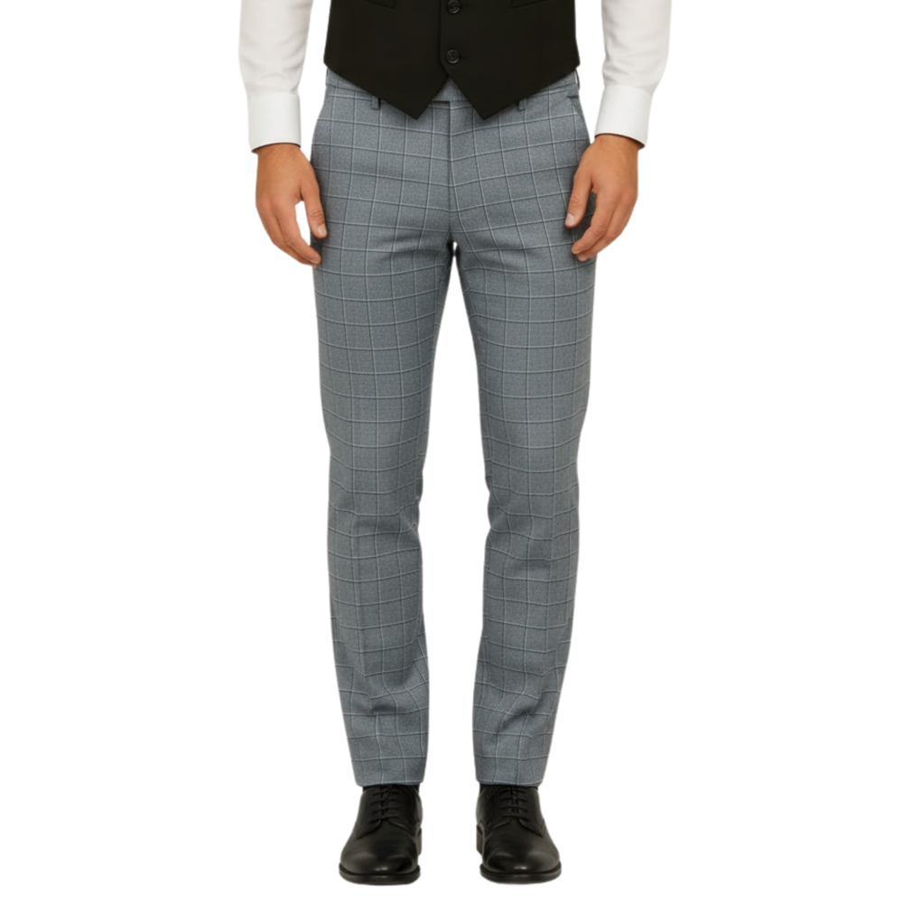 Pantalon homme chic carreaux gris clair