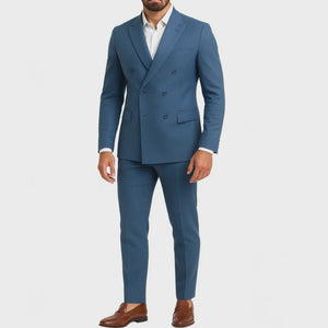 Costume homme bleu jeans croisé Mario