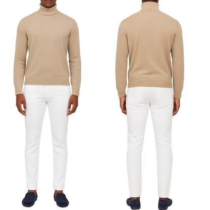 Pull homme col roulé beige