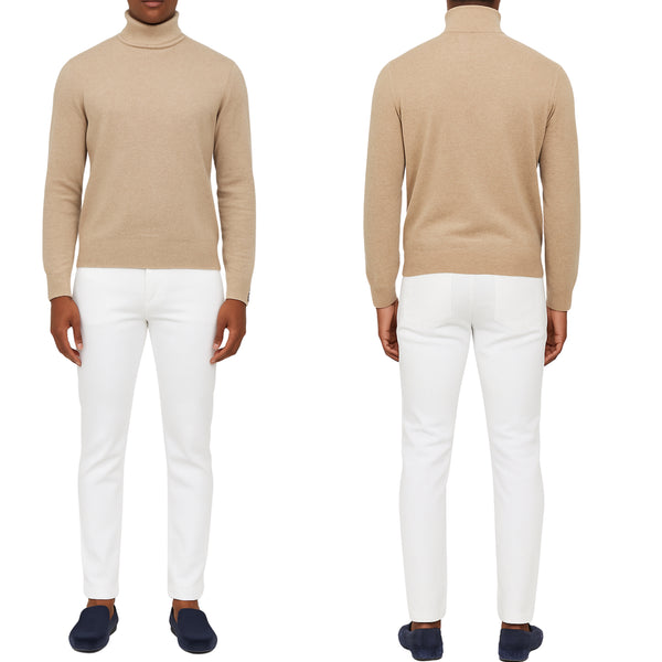 Pull homme col roulé beige
