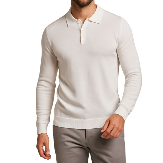 Pull homme blanc col bouton Laurentino