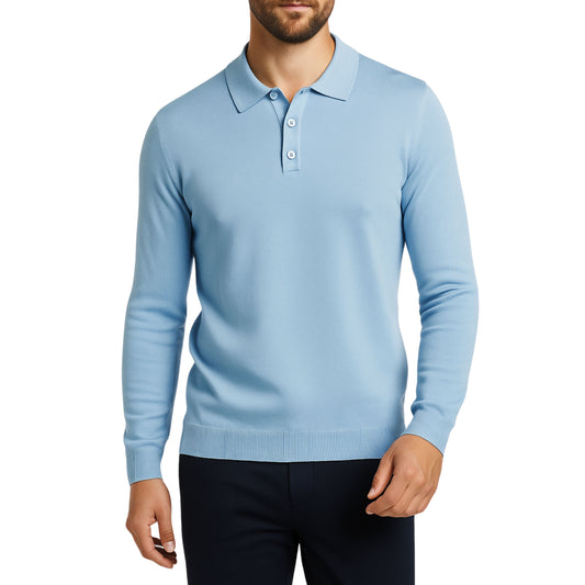 Pull homme bleu col bouton Laurentino