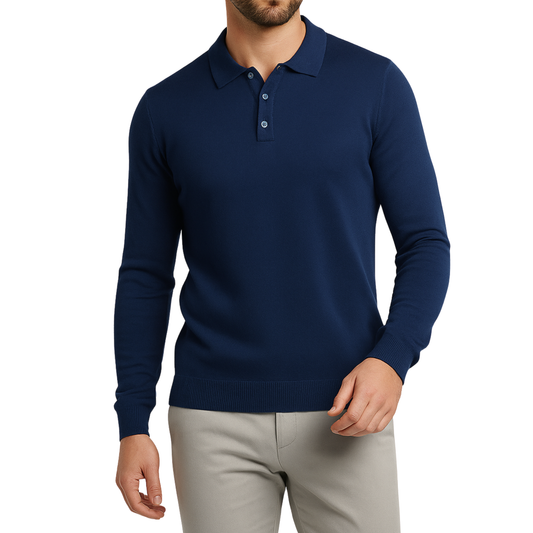 Pull homme bleu marine col bouton Laurentino