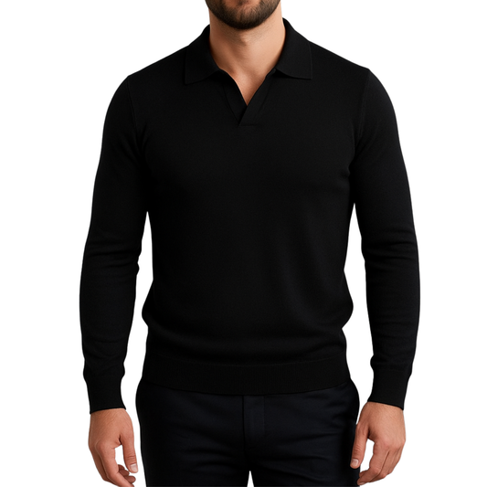 Pull homme noir col polo Lixia