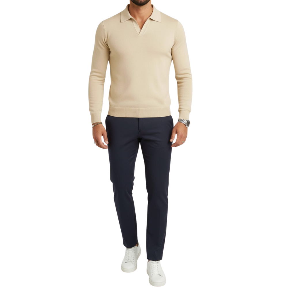 Pull homme beige col polo Lixia