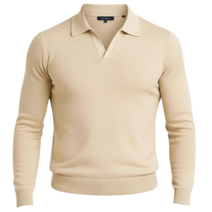 Pull homme beige col polo Lixia