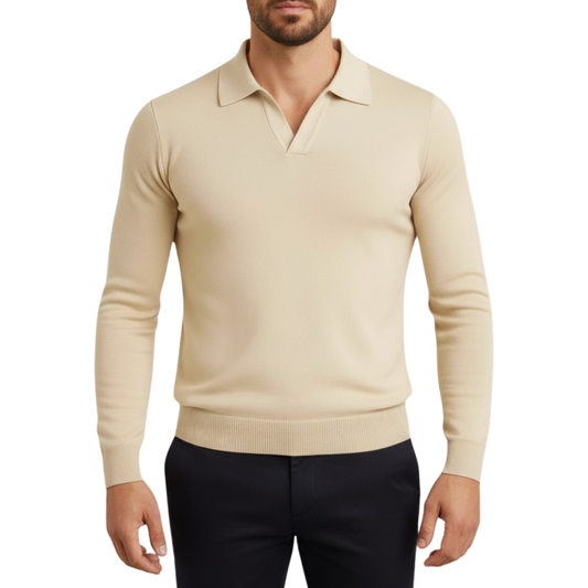 Pull homme beige col polo Lixia