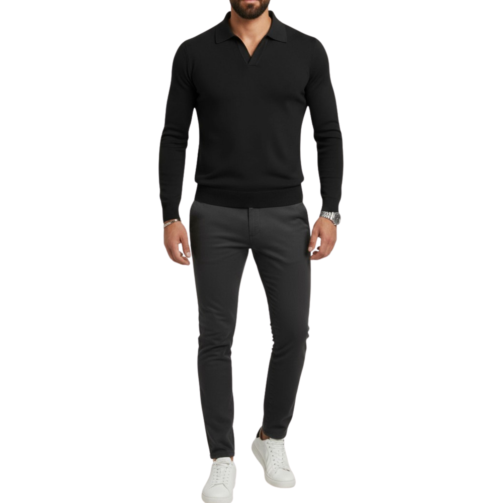 Pull homme noir col polo Lixia