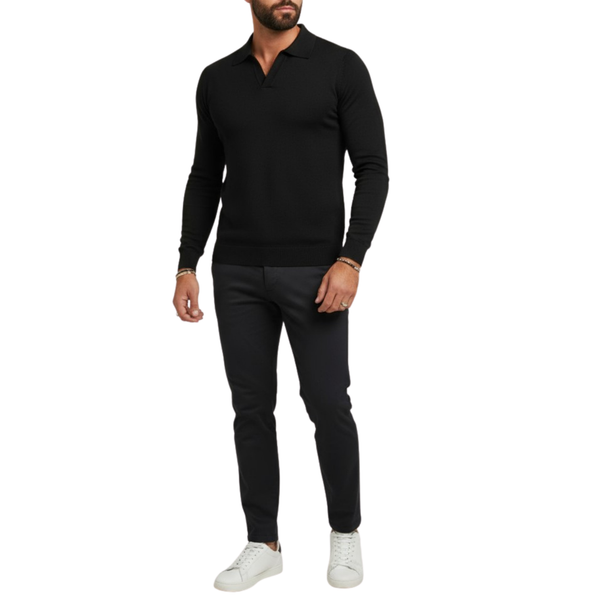 Pull homme noir col polo Lixia