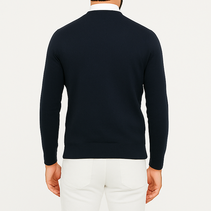 Pull homme col V bleu marine