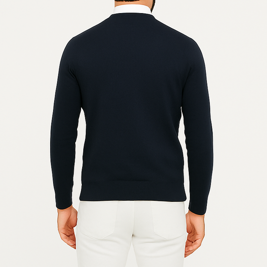 Pull homme col V bleu marine