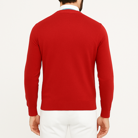 Pull homme col V rouge