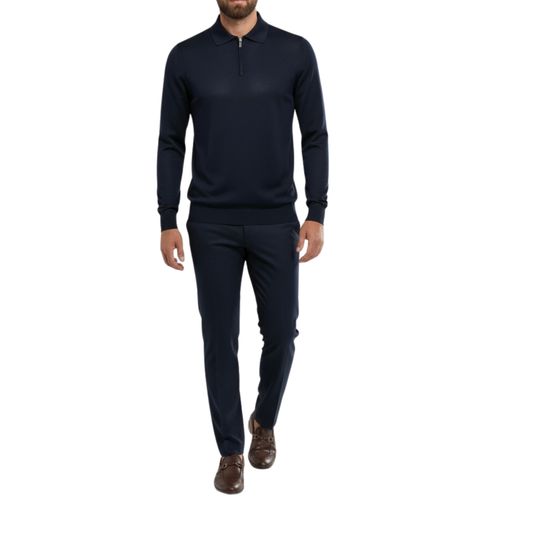 Pull homme bleu col zip