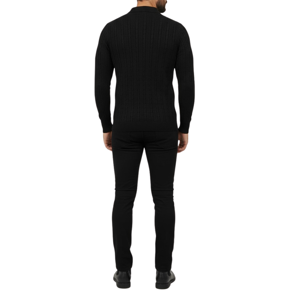 Pull homme noir col zip et torsadé