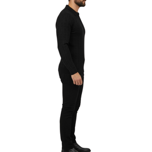 Pull homme noir col zip et torsadé