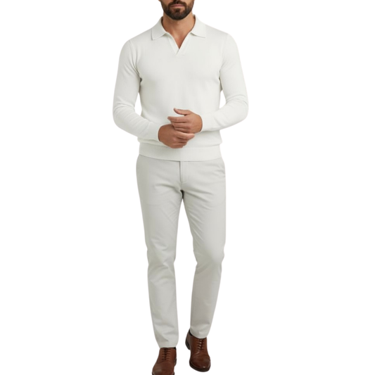 Pull homme blanc col polo Lixia