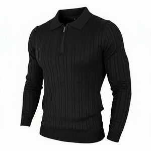Pull homme noir col zip et torsadé