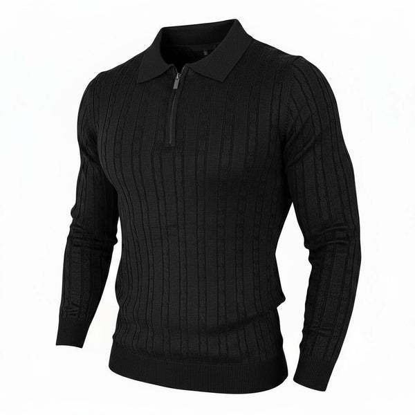 Pull homme noir col zip et torsadé