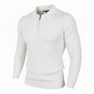 Pull homme blanc col zip et torsadé