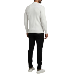 Pull homme blanc col zip et torsadé
