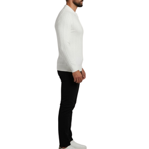 Pull homme blanc col zip et torsadé