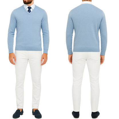 Pull homme col V bleu ciel