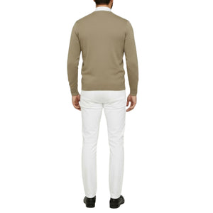 Pull homme col V beige