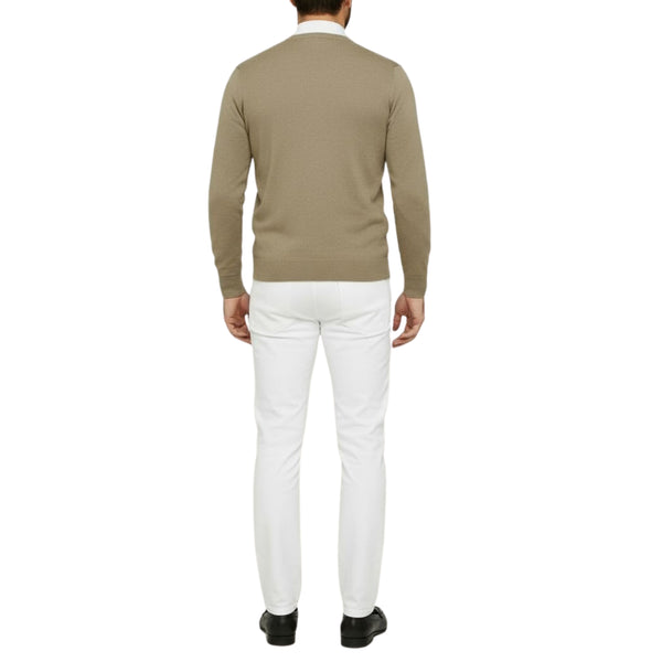 Pull homme col V beige
