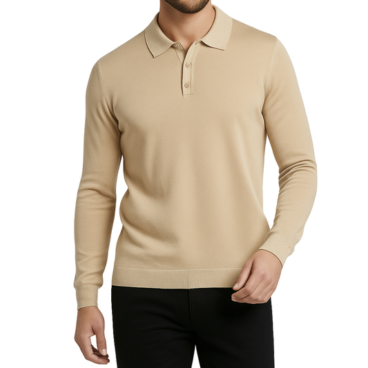 Pull homme beige col bouton Laurentino
