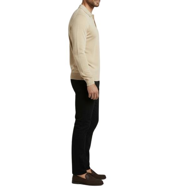 Pull homme beige col bouton Laurentino