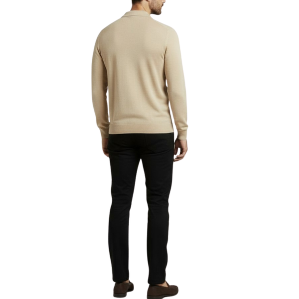 Pull homme beige col bouton Laurentino