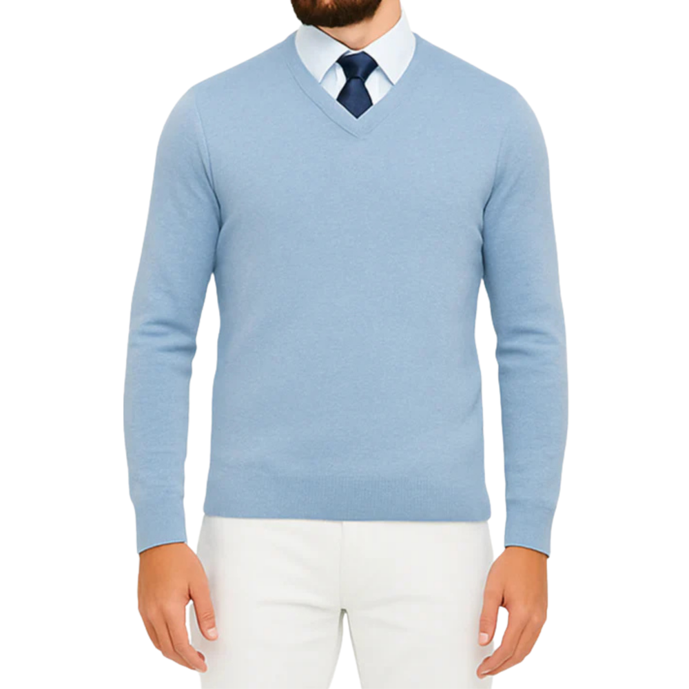Pull homme col V bleu ciel