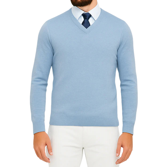 Pull homme col V bleu ciel