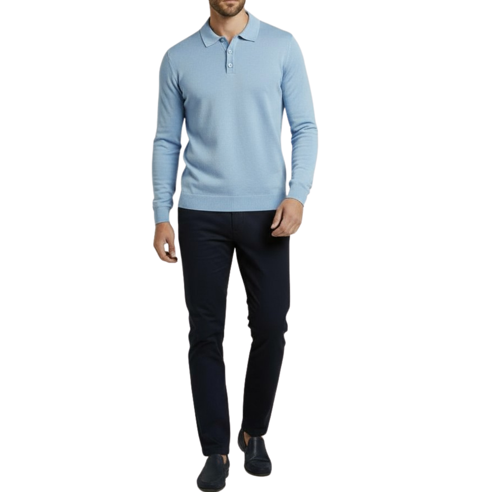 Pull homme bleu col bouton Laurentino