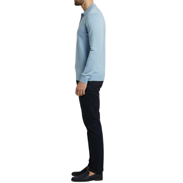Pull homme bleu col bouton Laurentino